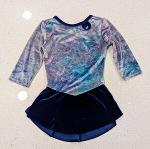 MONDOR Ice Figure Skating Baton Dance Skirted Dress Leotard Small CHRISTMAS BLUE